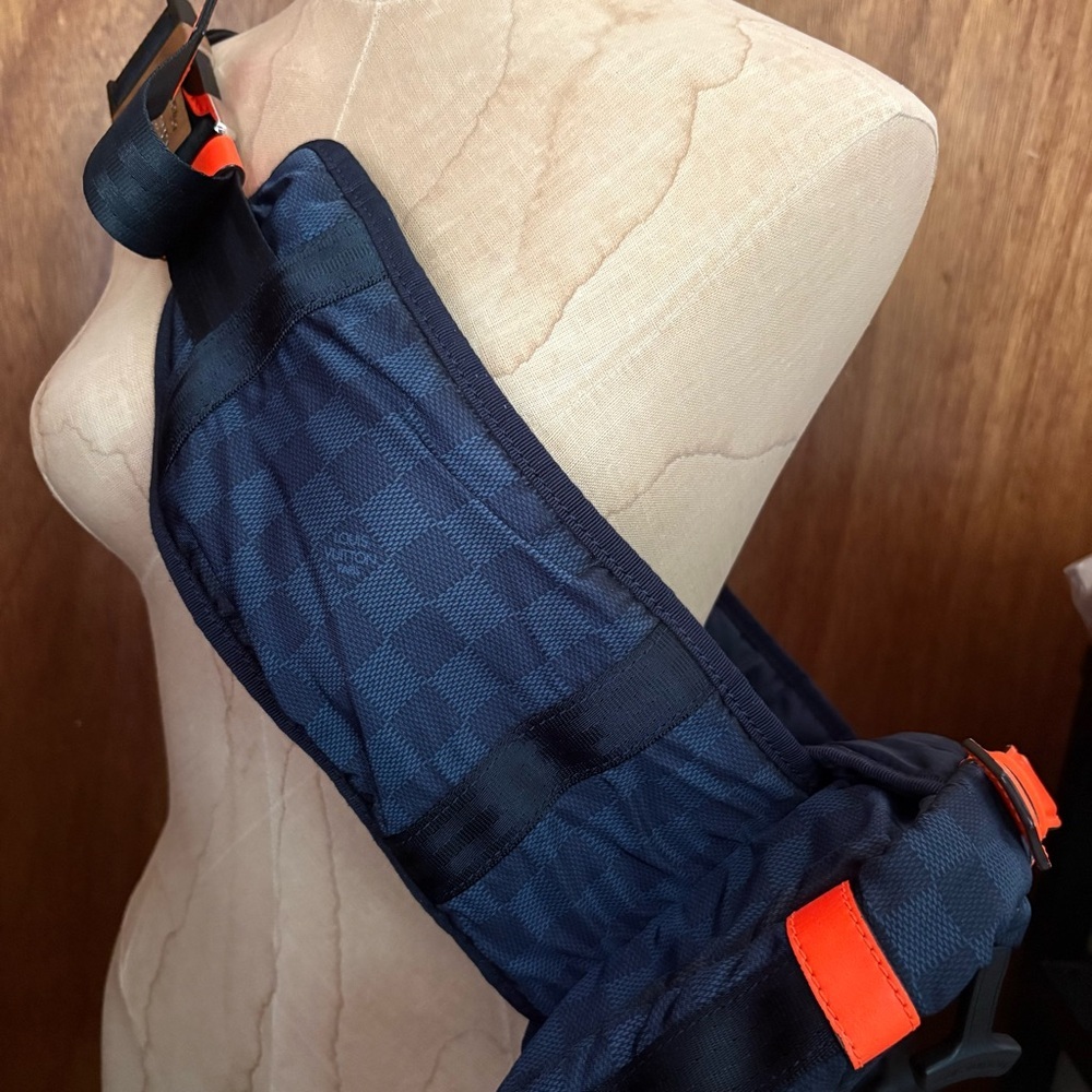 VTG LOUIS VUITTON Challenge Bum Bag Navy Blue Damier Orange Handle - Picture 3 of 14